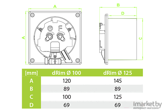 Вентилятор вытяжной AirRoxy dRim 125S-C162