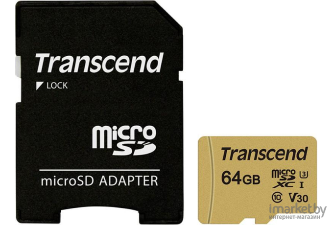 Карта памяти Transcend microSDXC 500S 64GB Class 10 UHS-I U3 (TS64GUSD500S)