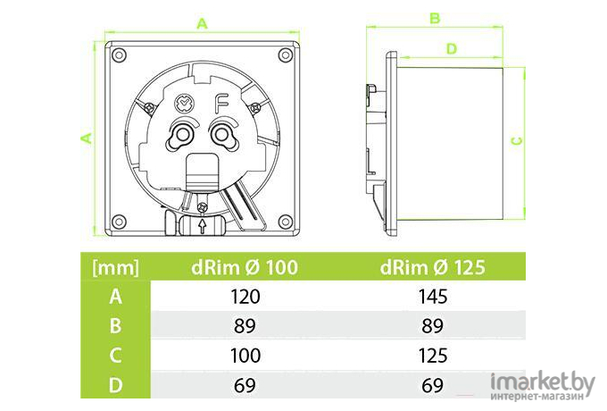Вентилятор вытяжной AirRoxy dRim 100TS-C160