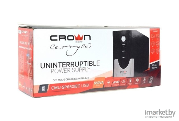 Источник бесперебойного питания CROWN Line Intractive CMU-SP650IEC 650VA\360W металл [CM000001867]