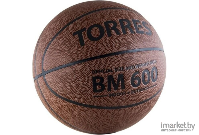 Баскетбольный мяч Torres BM600 р.6, ПУ, нейлон. бут. камера, коричневый/черный [B10026]