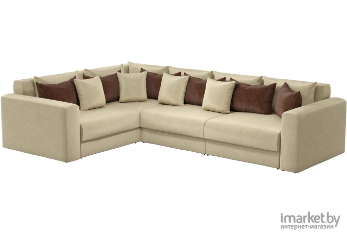 Угловой диван Mebelico Мэдисон Long 92 левый 59175 микровельвет бежевый подушки бежевый/коричневый