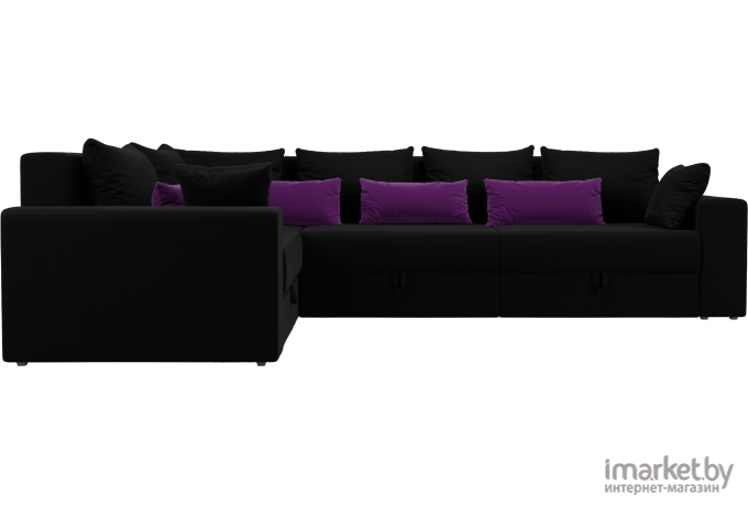 Угловой диван Mebelico Мэдисон Long 92 левый 59179 микровельвет черный подушки черный/фиолетовый