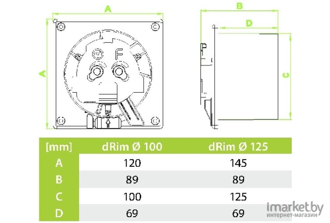 Вентилятор вытяжной AirRoxy dRim [100S-C168]