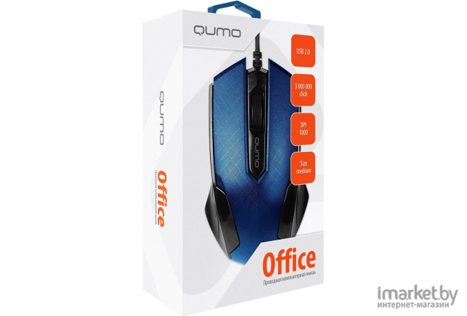 Мышь QUMO Office M14 проводная оптическая голубая [24135]