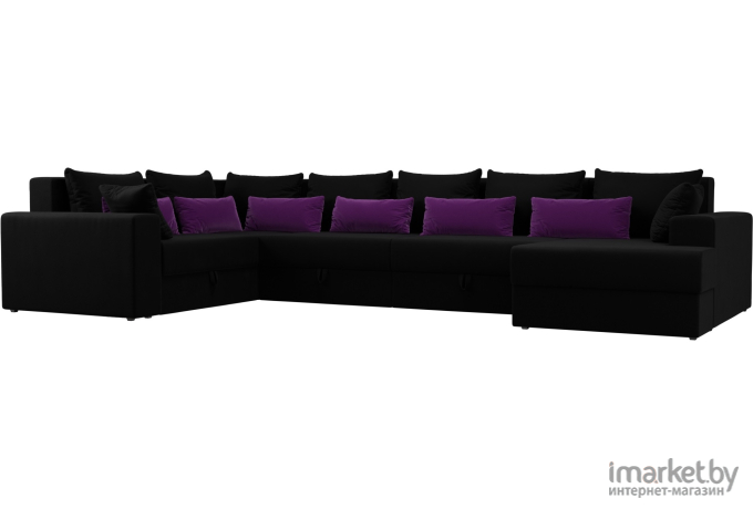 Диван Mebelico Мэдисон-П 93 микровельвет черный подушки черный/фиолетовый 59250