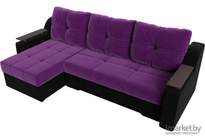 Угловой диван Лига Диванов Сенатор левый микровельвет фиолетовый/черный (28045L)