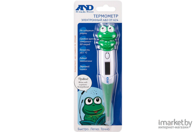 Термометр A&D DT-624 Лягушка зеленый/белый