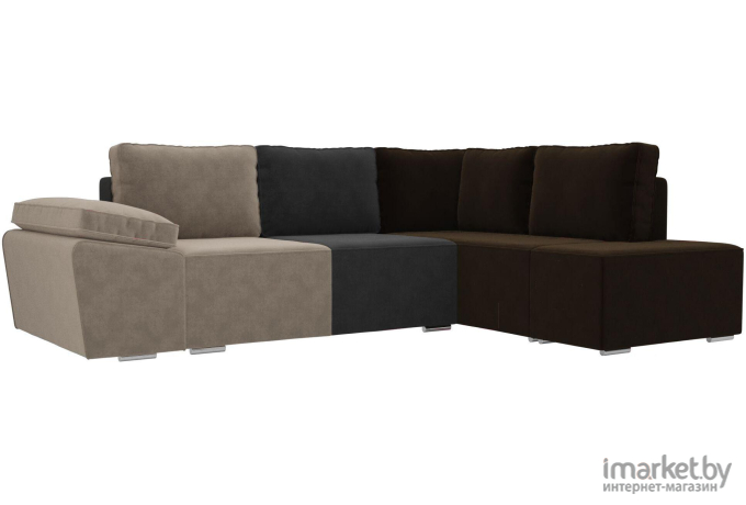 Комплект мягкой мебели Лига Диванов Хавьер 101240 правый велюр бежевый/серый/коричневый