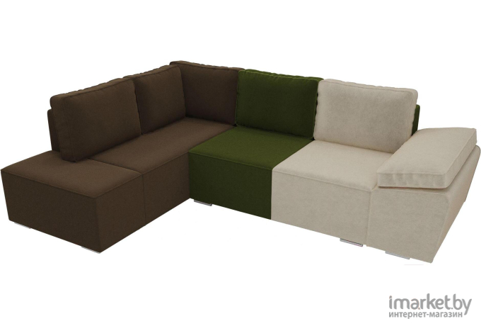 Комплект мягкой мебели Лига Диванов Хавьер левый 101251 микровельвет бежевый/зеленый/коричневый