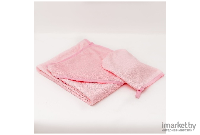 Набор для купания Italbaby полотенце 100х100+варежка бамбук розовый