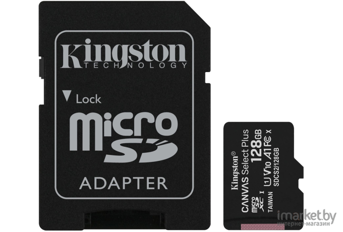 Карта памяти Kingston microSDHC 128GB microSDXC Class10 UHS-I Canvas Select up 100MB/s с адапт [SDCS2/128GB]