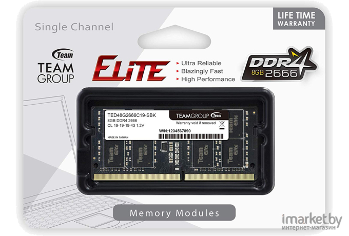 Оперативная память Team 8GB PC-19200 DDR4-2666 Elite SODIMM [TED48G2666C19-S01]
