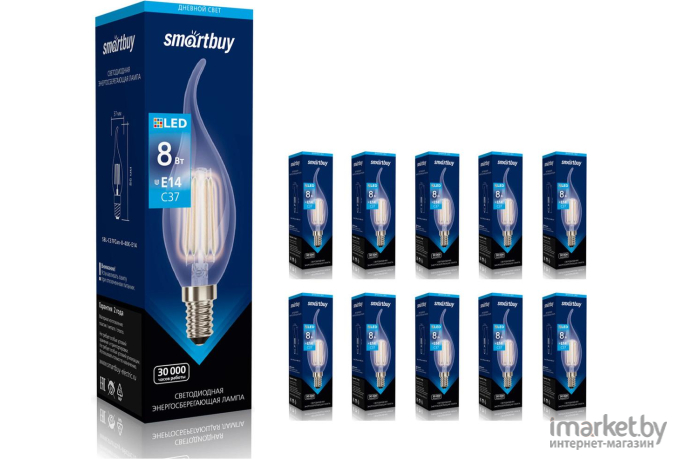 Светодиодная лампа SmartBuy SBL-C37FCan-8-40K-E14