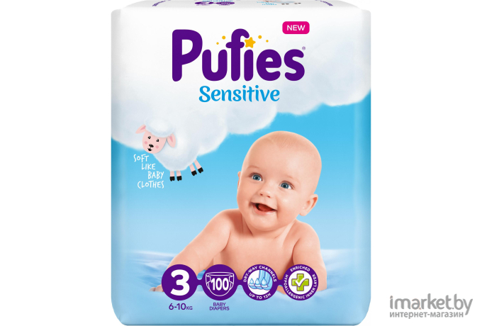 Детские подгузники Pufies Sensitive Midi 6-10кг (100шт)