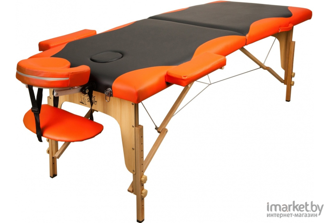 Стол массажный Atlas Sport складной 2-с 60 см деревянный + сумка черно-оранжевый