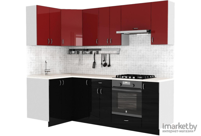 Готовая кухня Сивирин-Компани Клео глоcс 1.2x2.4 левая черный глянец/бургундский глянец