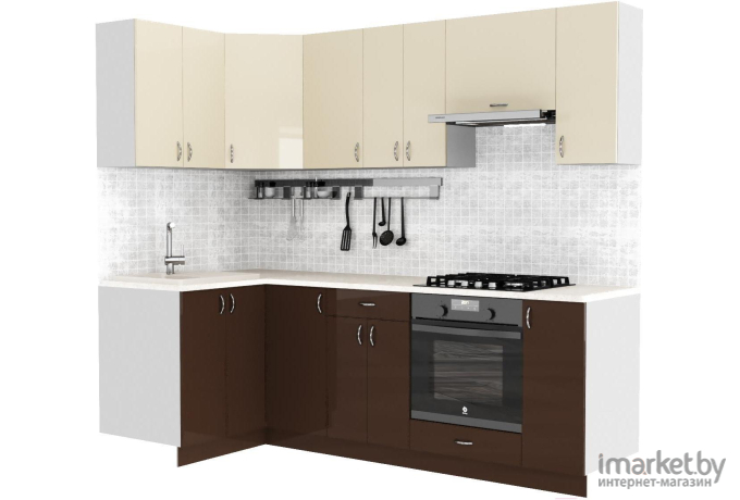 Готовая кухня Сивирин-Компани Клео глоcс 1.2x2.4 левая коричневый глянец/ваниль глянец