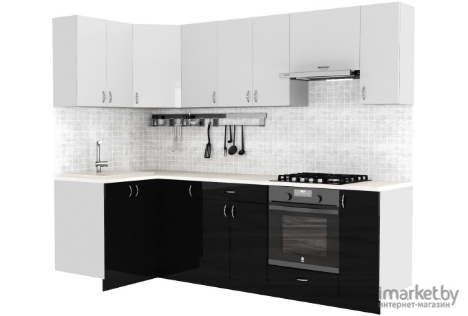 Готовая кухня Сивирин-Компани Клео глоcс 1.2x2.6 левая черный глянец/белый глянец