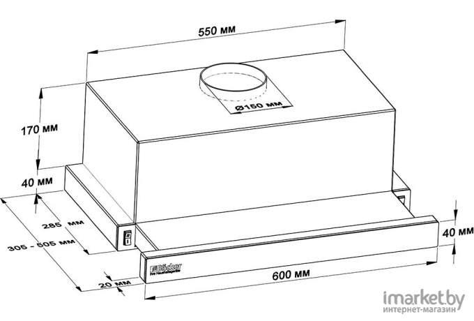 Кухонная вытяжка Backer TH 60L-2F100-WG черное стекло