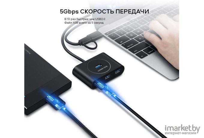 USB-хаб Ugreen CR113 Black (40850)