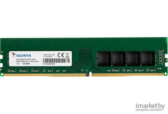 Оперативная память A-Data DDR4 8Gb 3200MHz RTL PC4-25600 CL22 DIMM 288-pin 1.2В single rank [AD4U32008G22-SGN]