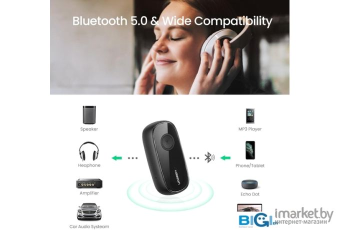 Блютуз аудио ресивер UGREEN Bluetooth 5.0 APTX с микрофоном (CM279-70304)