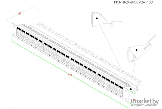 Патч-панель Hyperline PP3-19-24-8P8C-C6-110D