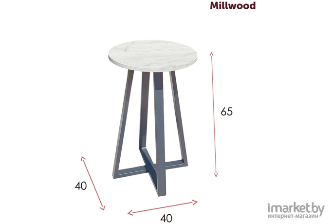 Журнальный столик Millwood Лофт СТ-4 Л 40х40х65 дуб табачный Craft/металл черный