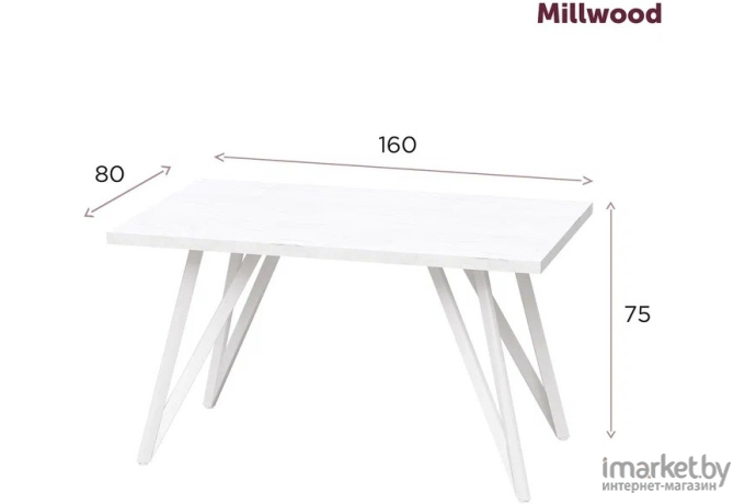 Стол обеденный Millwood Женева 2 Л18 160х80 белый/металл черный