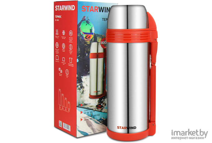 Термос Starwind 30-1800 серебристый/красный