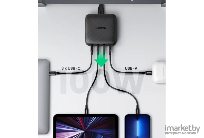 Сетевое зарядное устройство UGREEN CD226-70870; USB-A+3*USB-C 100W Desktop Fast Charger, Black