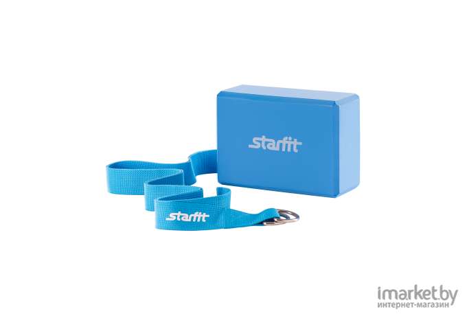 Комплект из блока и ремня для йоги Starfit FA-104 синий