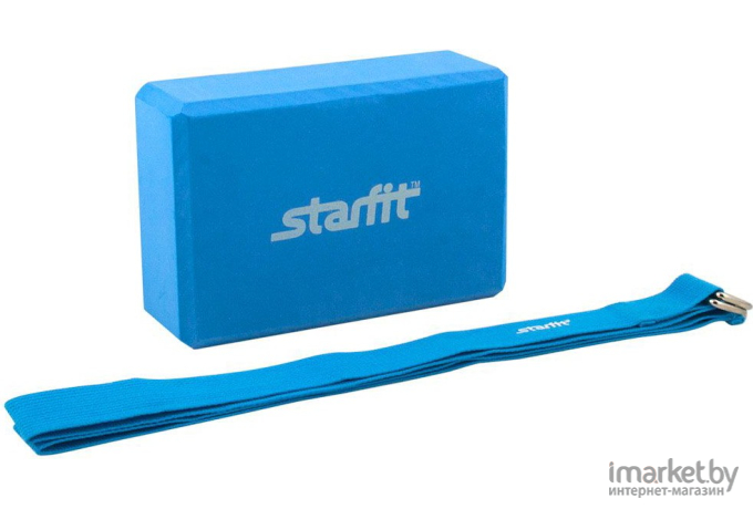 Комплект из блока и ремня для йоги Starfit FA-104 синий