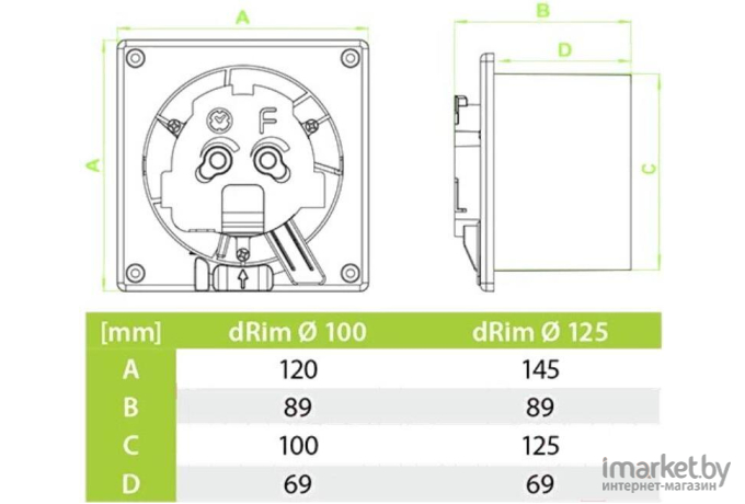 Вытяжной вентилятор AirRoxy dRim 100S-C183 белый глянец