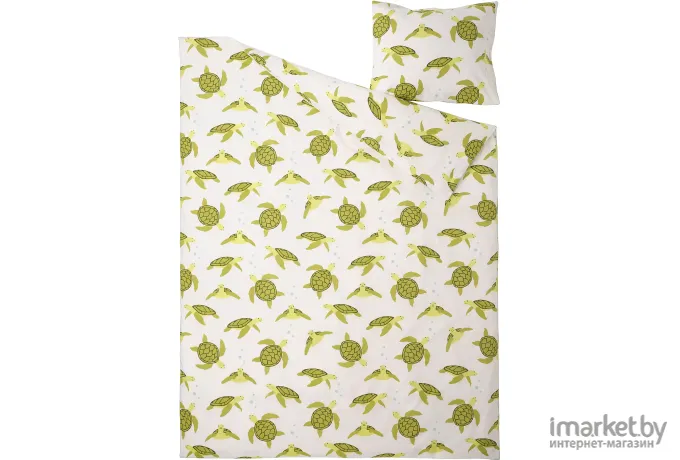 Постельное белье Ikea Бловингад черепахи зеленый/белый (305.210.94)
